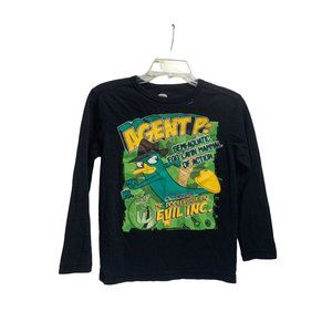 Disney Girls Size 8 Phineas and Ferb Waffle Knit Thermal Top Shirt  Black with G